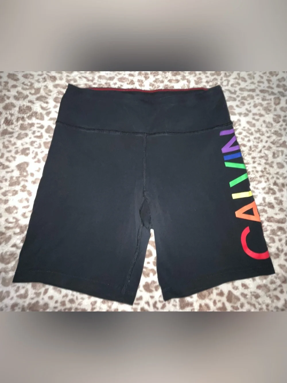 Calvin Klein Black Biker Shorts with Rainbow Side Logo